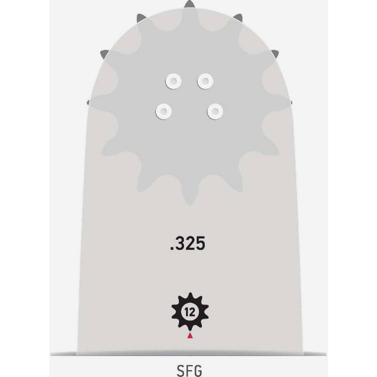 Chainsaw chain chart showing gauge .325 with SFG and a 12 marking in red and gray.