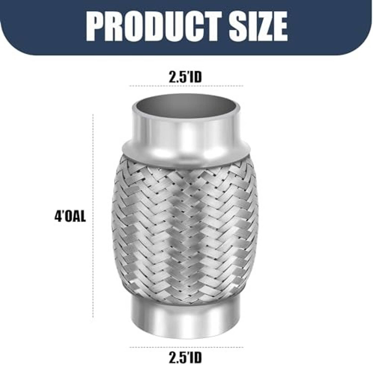 Stainless steel braided exhaust pipe section with flared ends, round