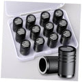 Set of 12 black aluminum tire valve stem caps with raised American flag round tops