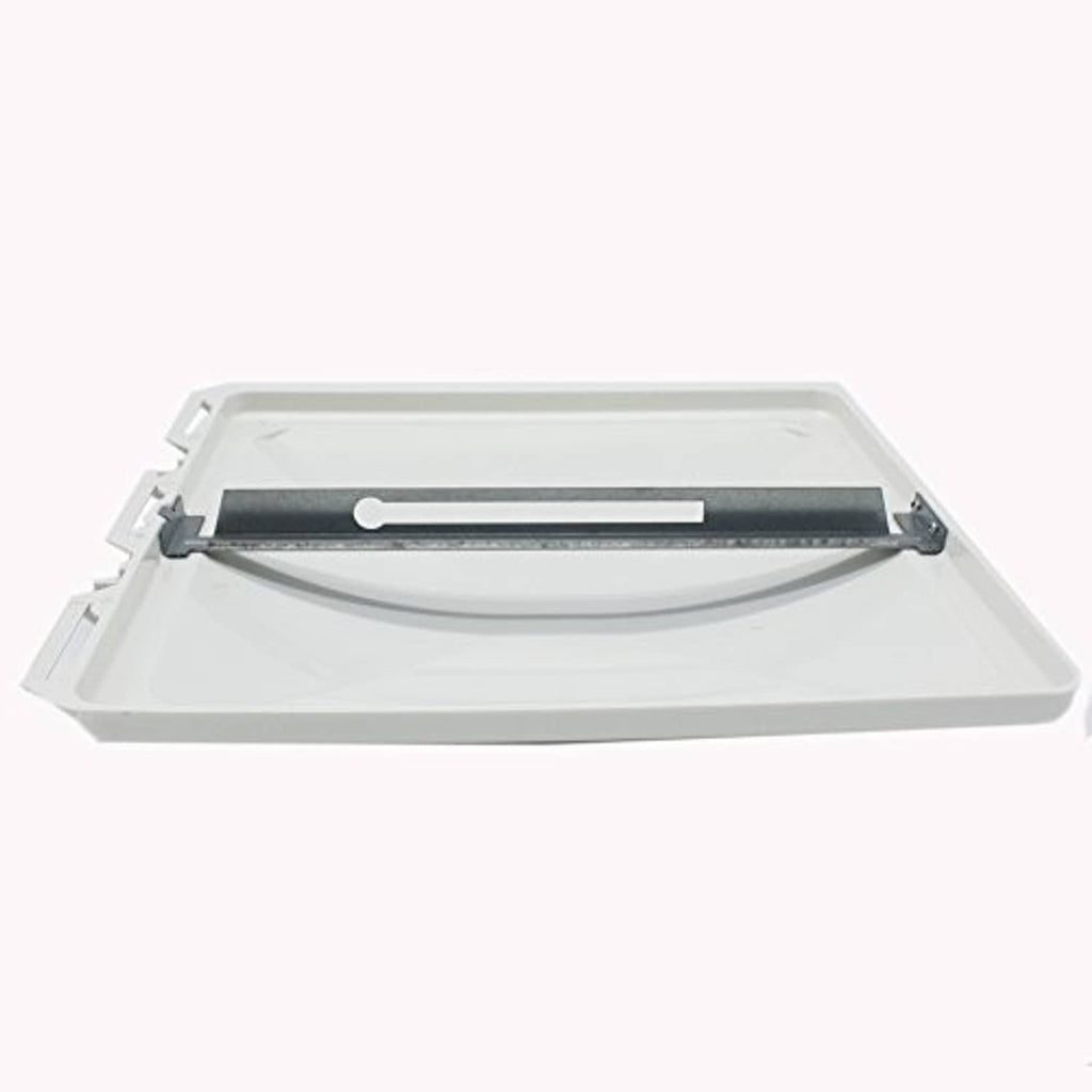 Underside of white roof vent lid with black gasket and mounting rail