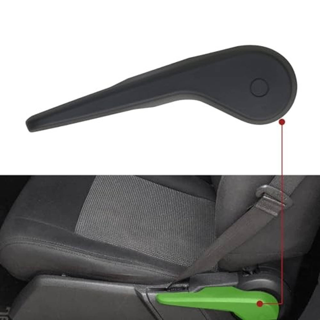 Seat recliner handle lever installed on a front seat, dark gray/black