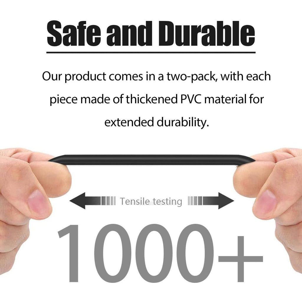 Black charging cable durability with tensile testing concept and 1000+ stretch shown.