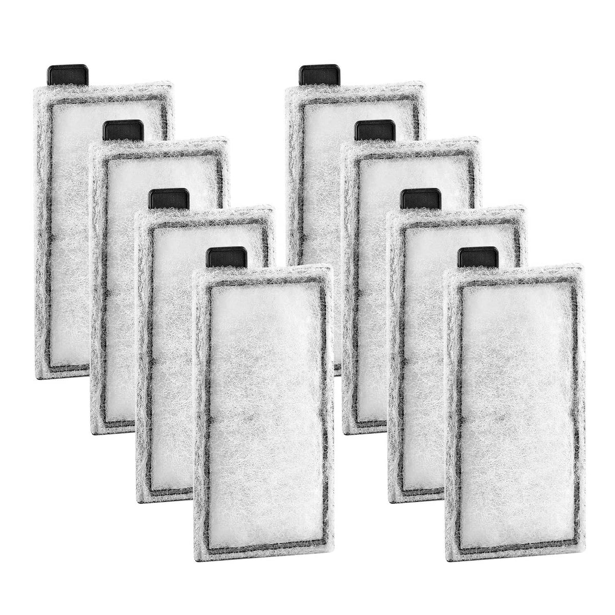 Stacked pack of white aquarium filter cotton pads with black top tabs