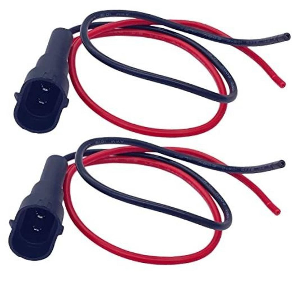 Pair of vehicle headlight pigtail adapters with dark blue male sockets and red/blue wires