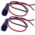 Pair of vehicle headlight pigtail adapters with dark blue male sockets and red/blue wires
