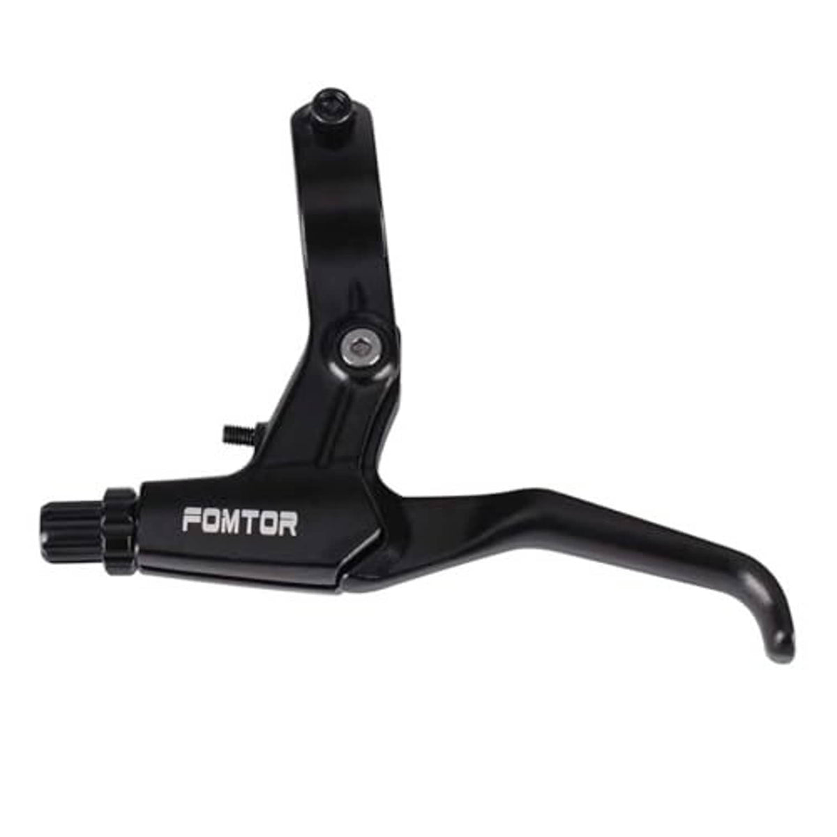 Black bike brake lever with extended handle and clamp bolt, aluminum alloy