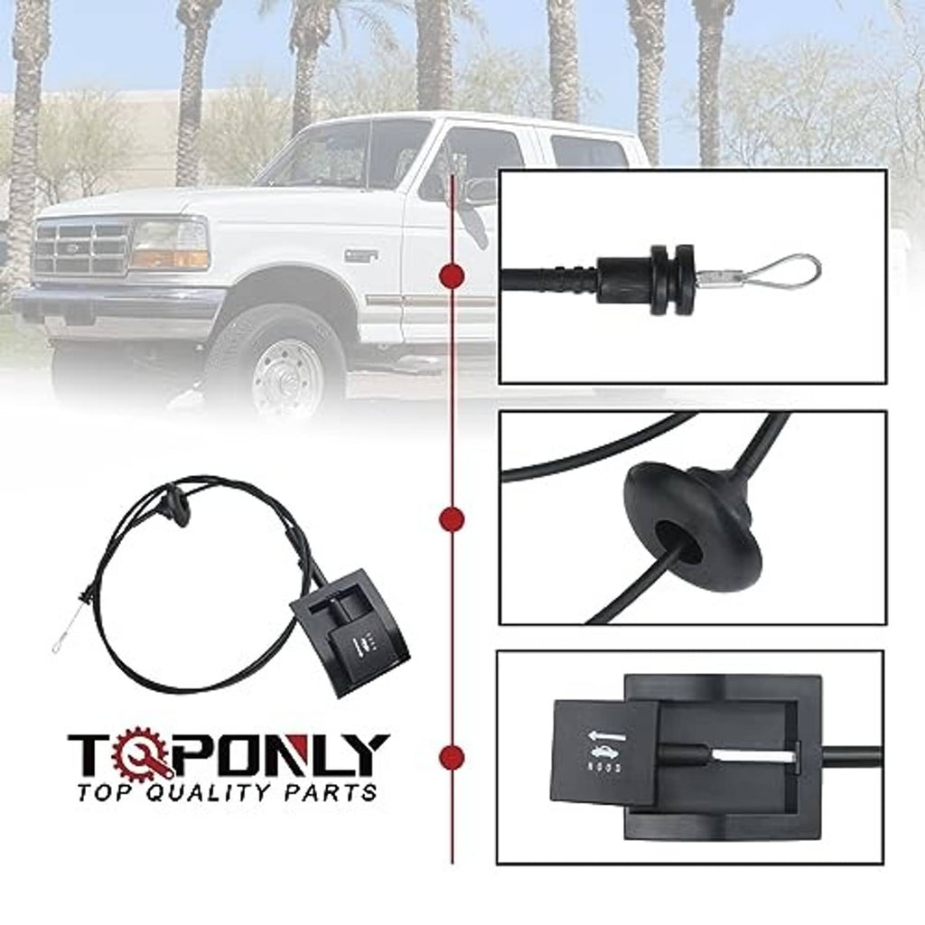 Hood release cable kit with black pull handle, release knob, and wiring assembly