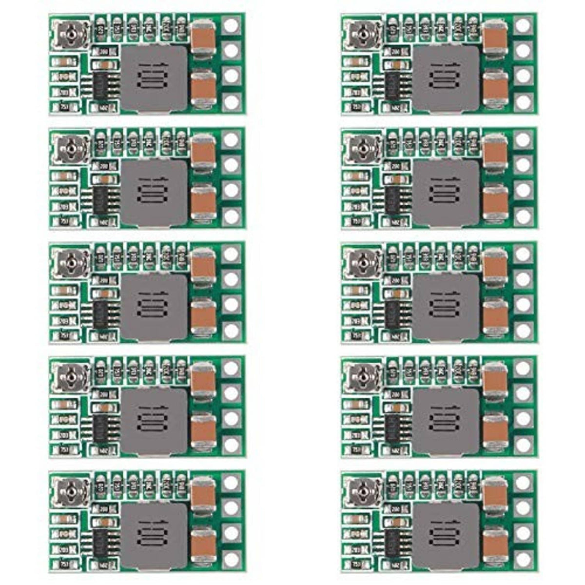 10-pack mini DC voltage regulator PCB modules, green boards with mounting holes
