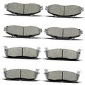 Ceramic front and rear brake pads set, grey friction material on black backing plates.