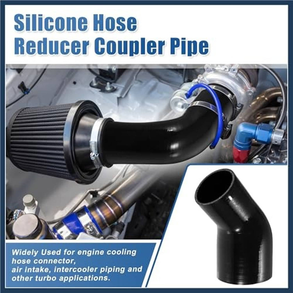 Black silicone hose reducer coupler pipe, 45-degree elbow with end-view inset