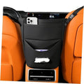 Black between-seat car organizer with tissue holder and top phone storage pocket
