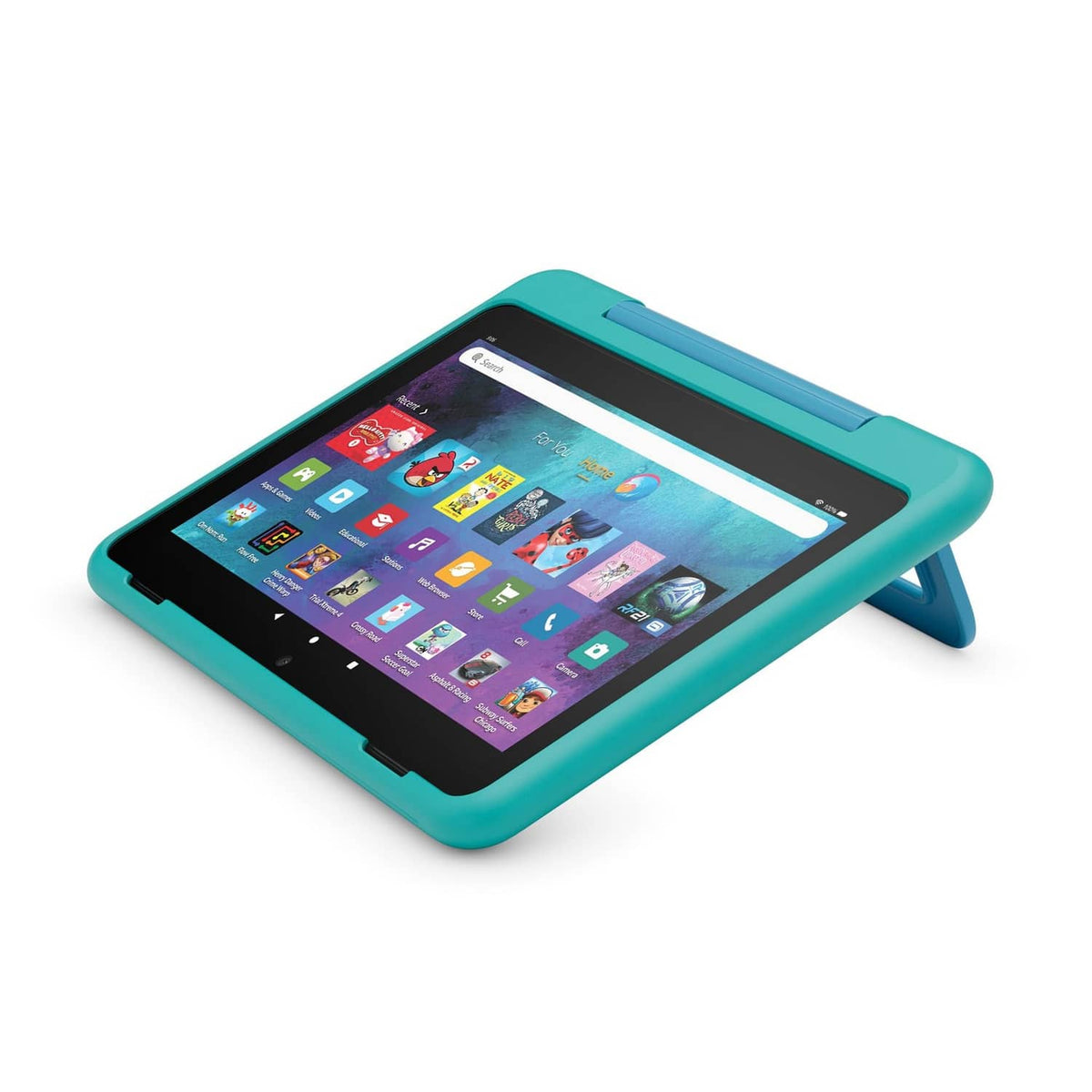 Teal kid tablet case with front stand and screen cover for Fire HD 8