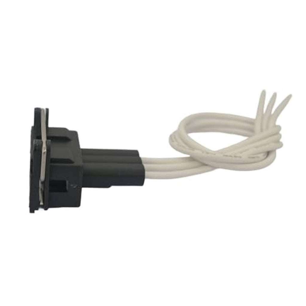 Wiring harness pigtail connector with black housing and white wire leads