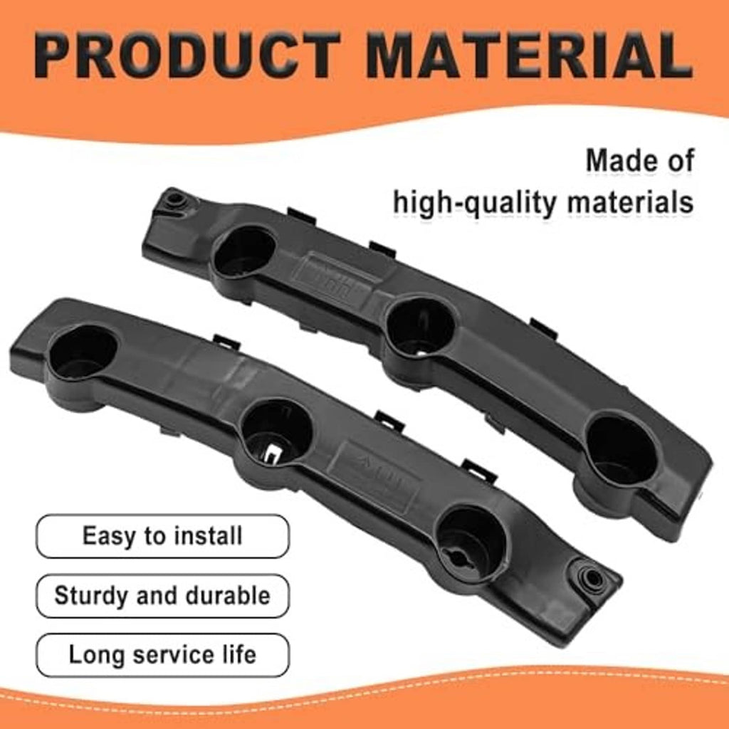 Front bumper bracket pair, dark plastic with embossed areas, round ports, and installation tabs