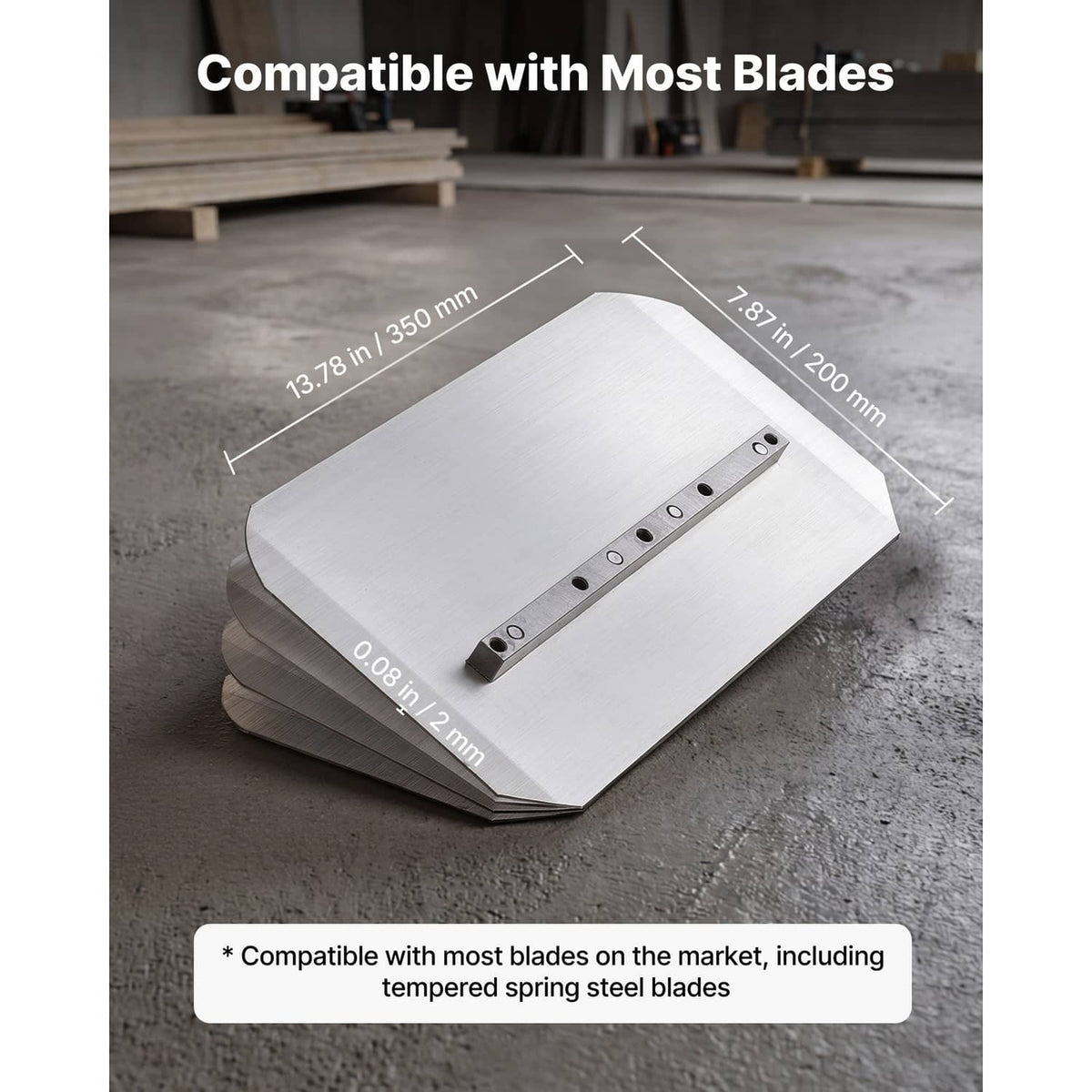 Concrete finishing float blades set with mounting holes on metal base