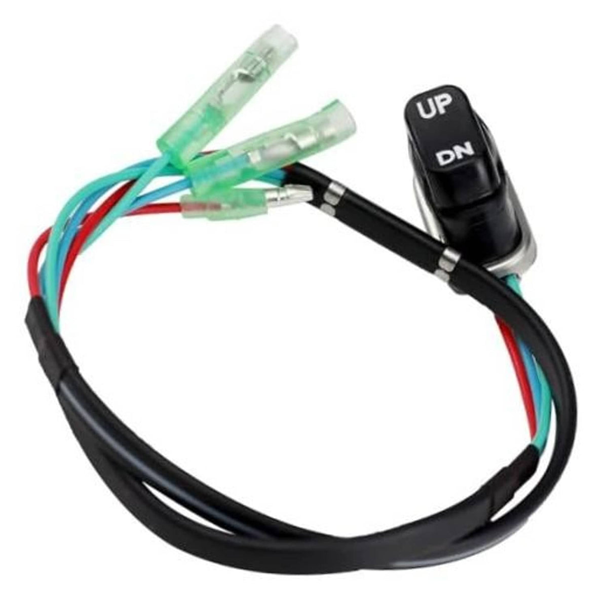 Black UP/DN tilt-trim switch with black wire harness and green connectors