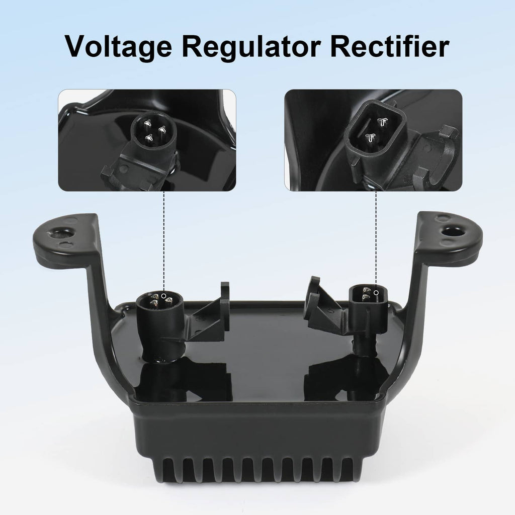 Black voltage regulator rectifier base with connector ports and side brackets