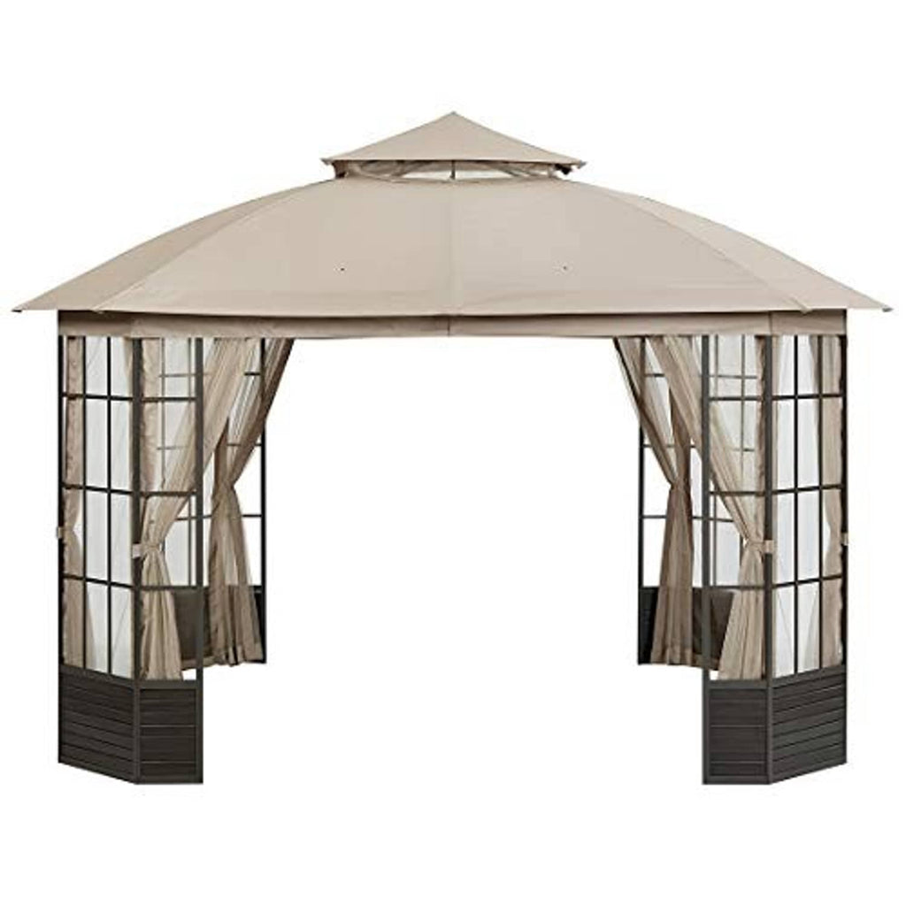 Beige gazebo canopy top cover with side valances and peaked roof flap