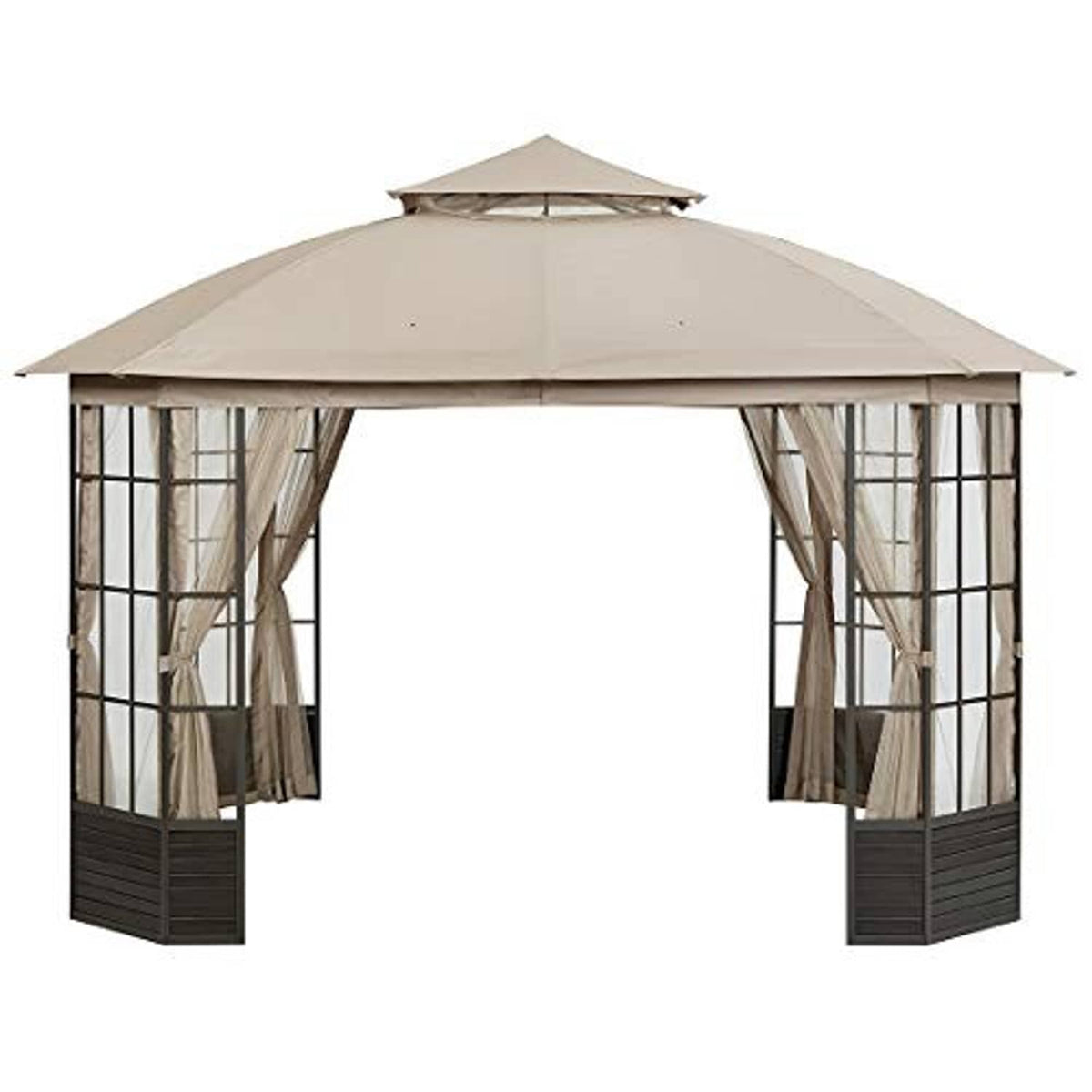 Beige gazebo canopy top cover with side valances and peaked roof flap
