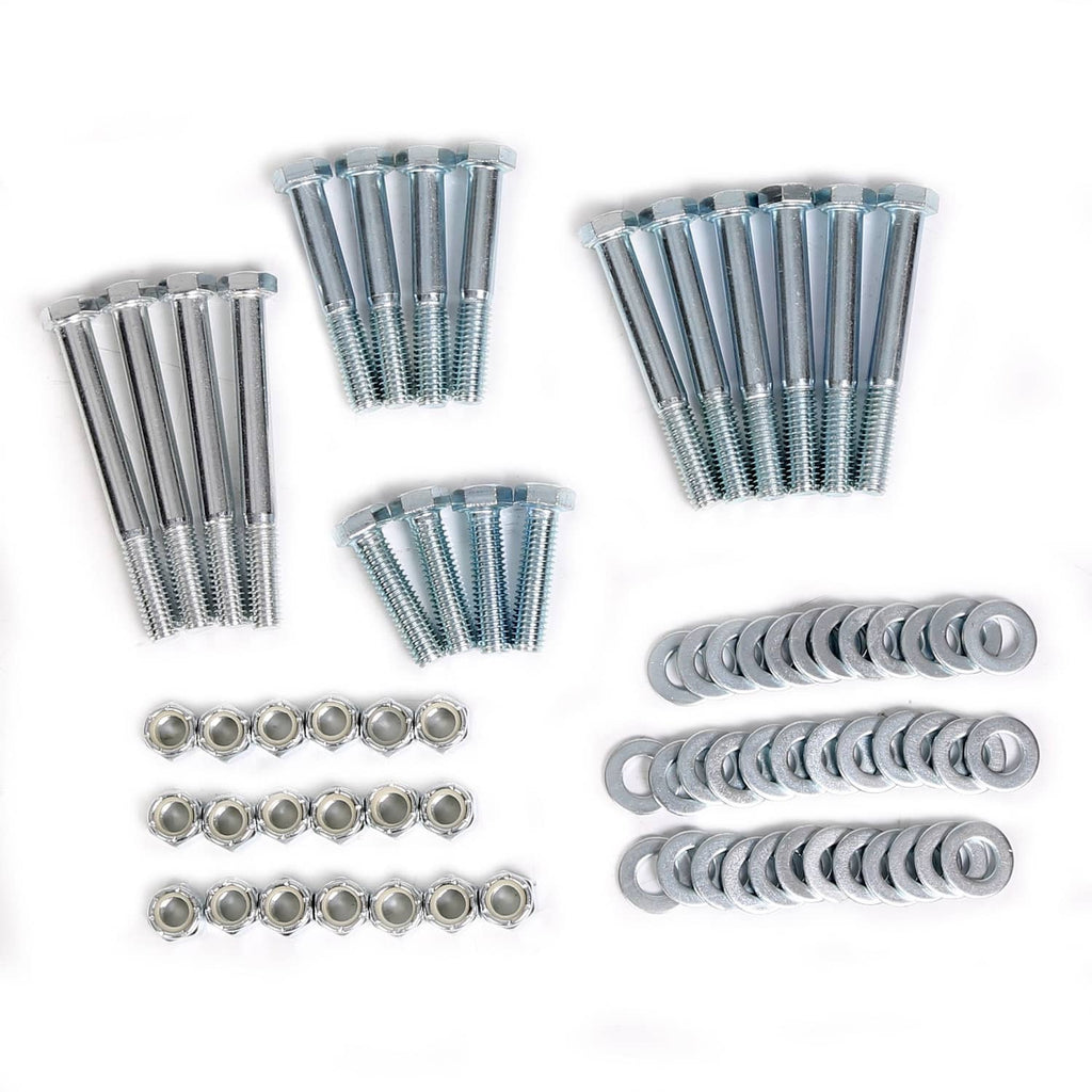 Lift kit hardware assortment: long bolts, washers, and coil spring spacers