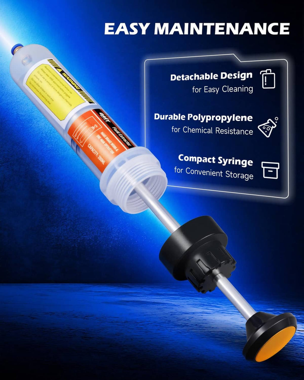 Manual fluid extractor and filler with detachable syringe body and black orange-grip handle