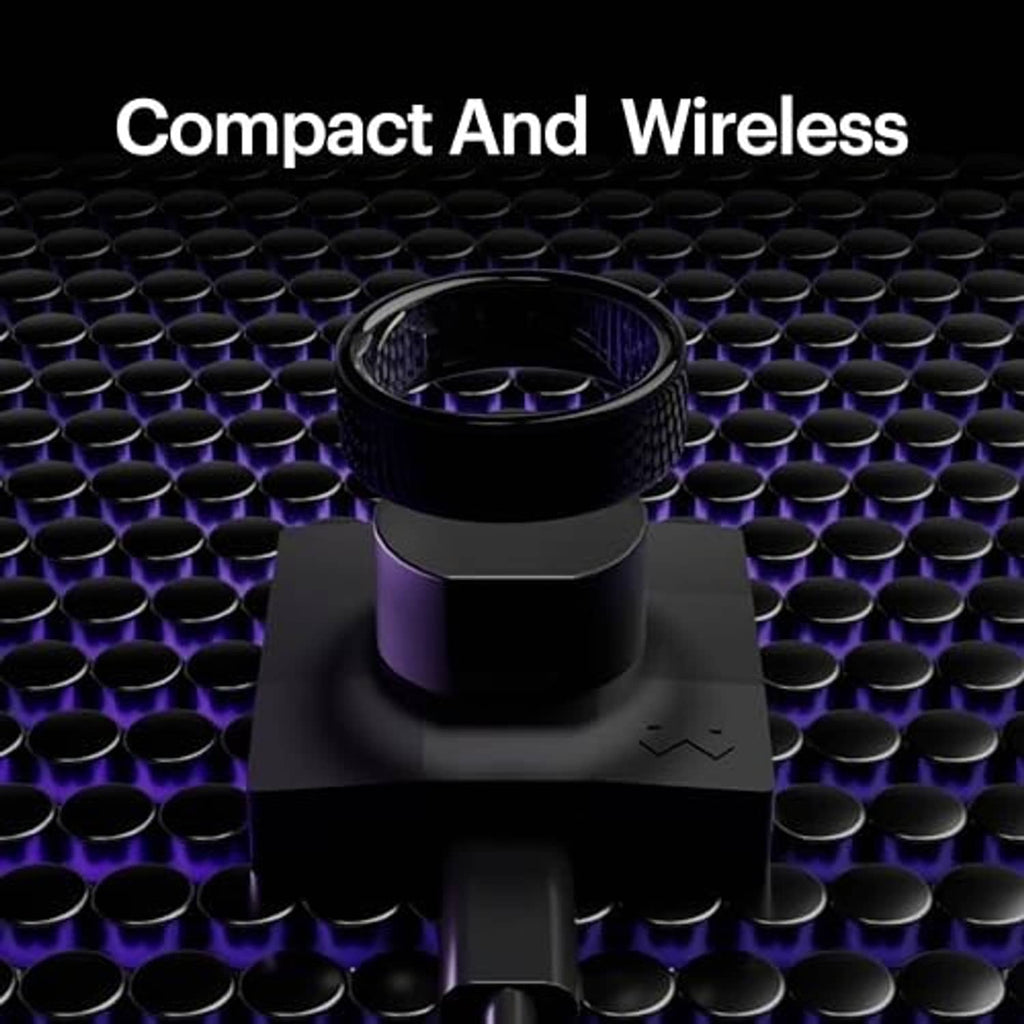 Black ring charger with purple glow ring on top and square dock base