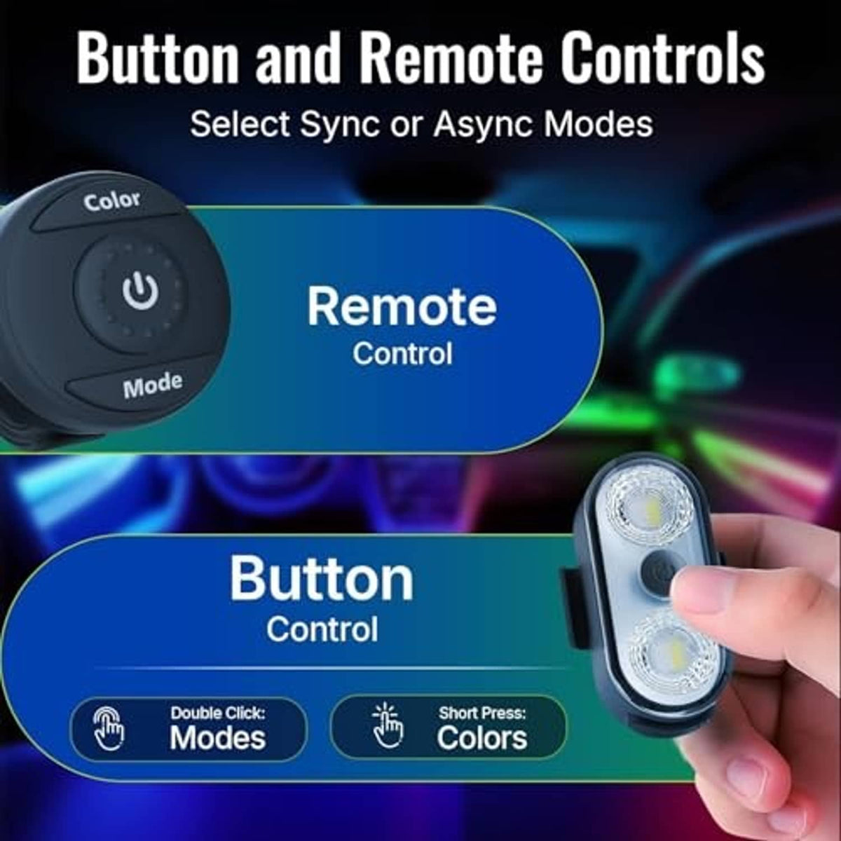 Black wireless remote and small button controller for oval clip-on LED lights
