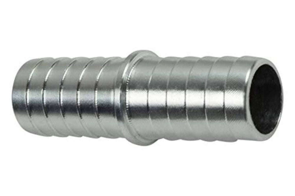 Hose barb splice coupler adapter, silver metal connector with barbed sleeve