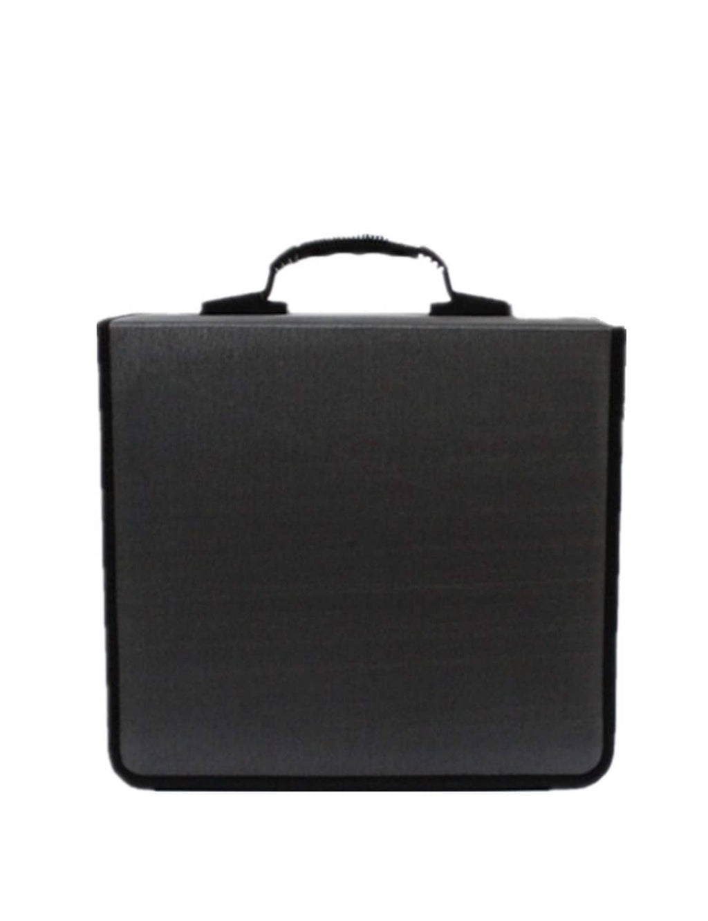 Gray CD/DVD organizer wallet with top handle and rounded edges
