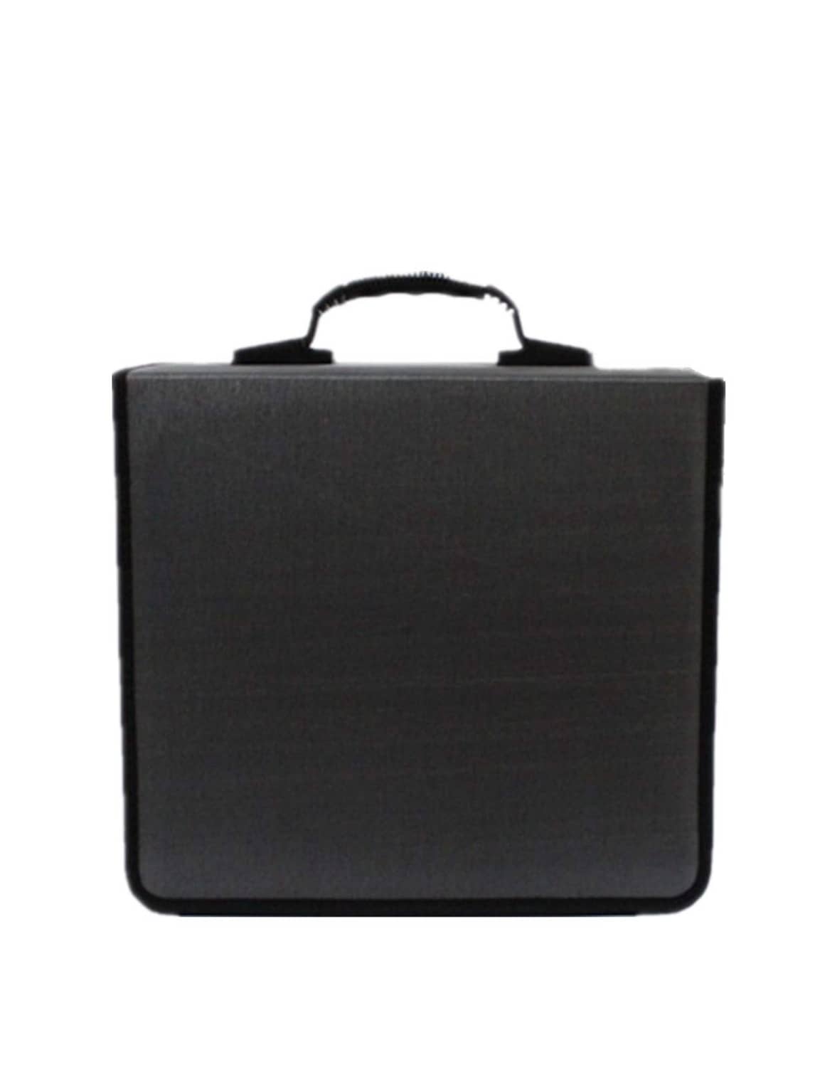 Gray CD/DVD organizer wallet with top handle and rounded edges