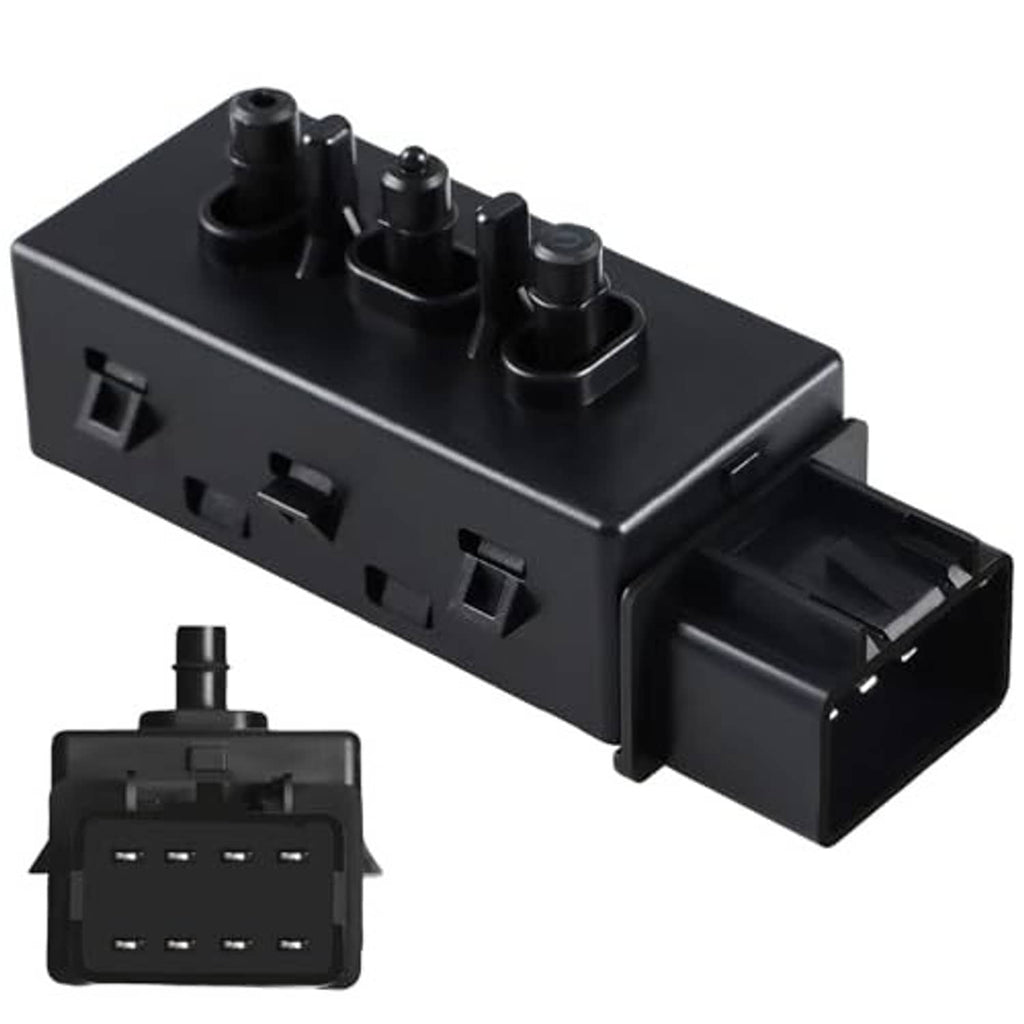 Black 6-way seat adjuster switch module with large plug connector and pin terminals