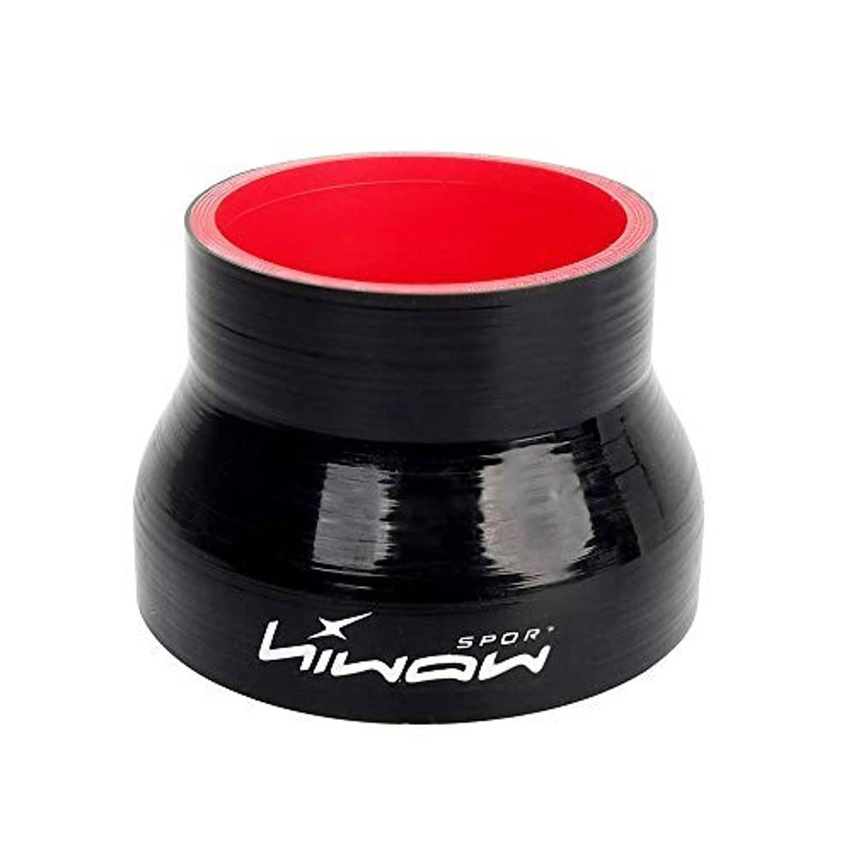 Black straight reducer coupler, red opening facing forward, glossy finish