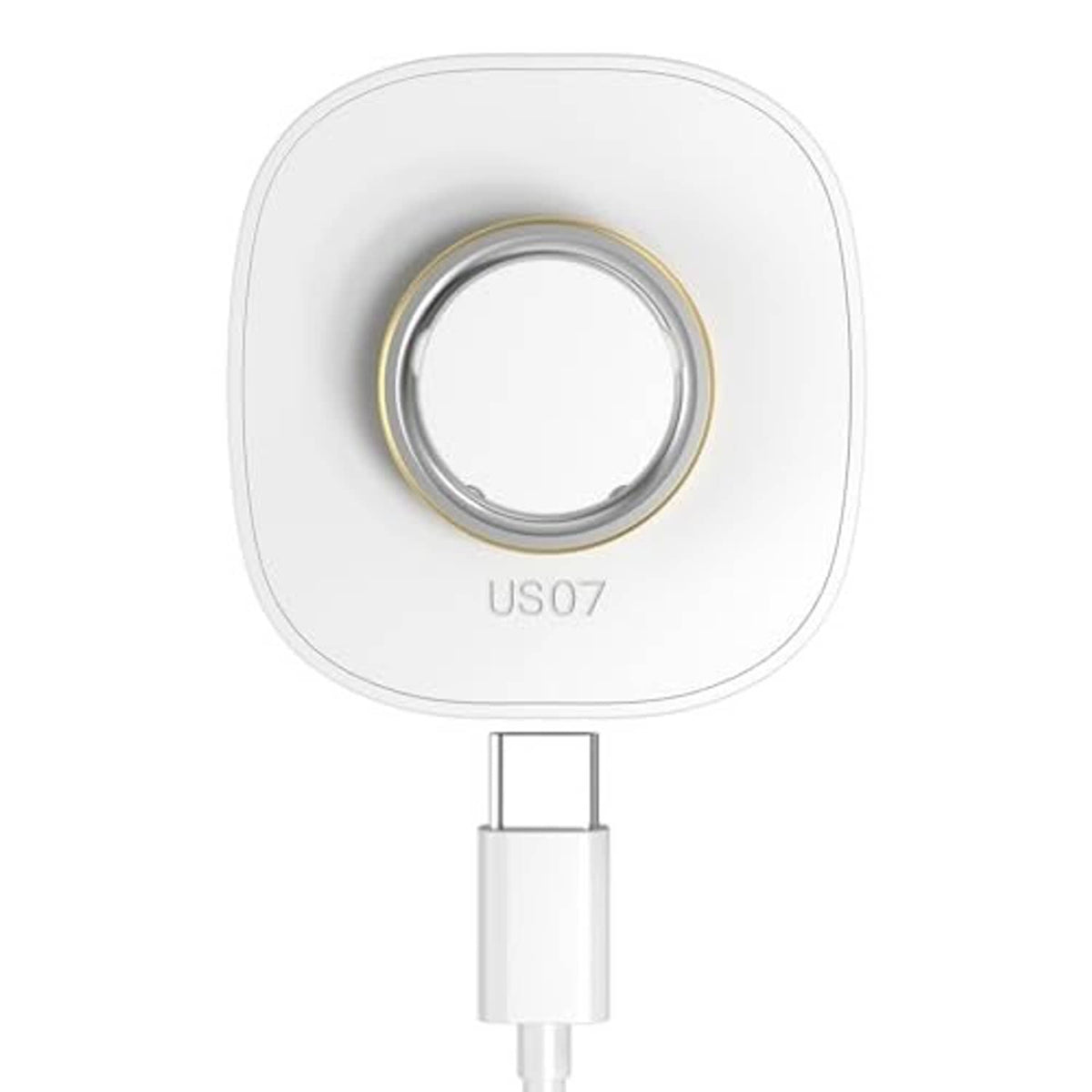 White charging dock with circular ring contact and attached USB-C cable