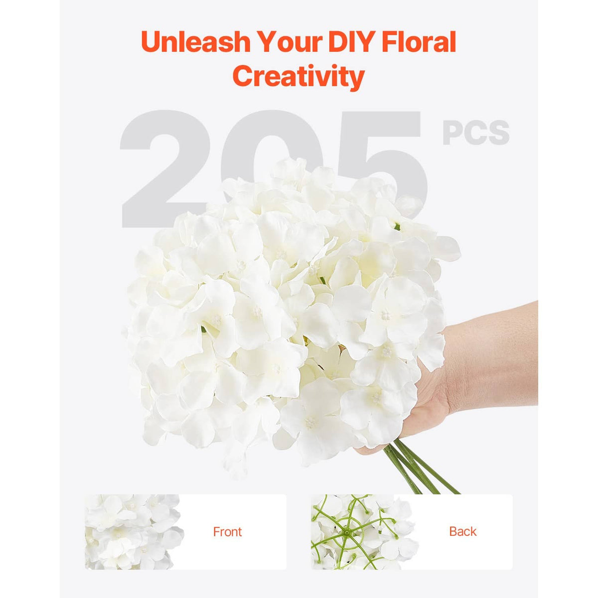 White artificial silk hydrangea bouquet bundle with multiple stems and clustered blooms
