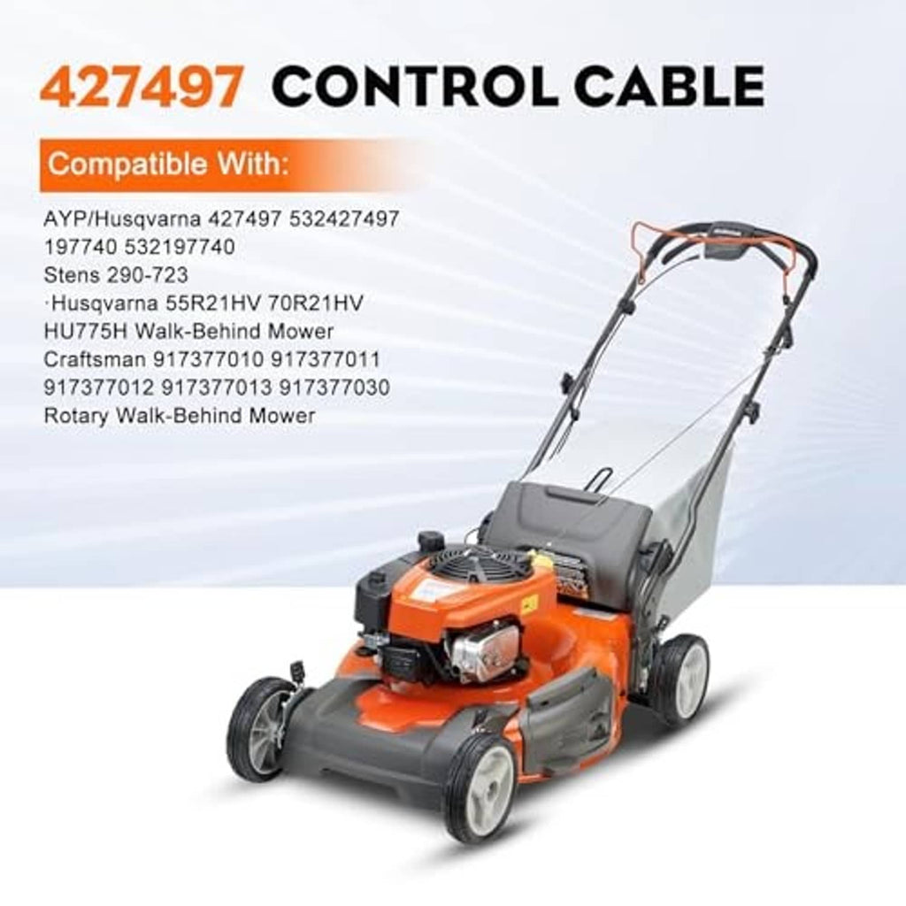 Engine control cable set for walk-behind mower, showing cable and connector ends