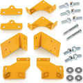 Yellow transmission bracket kit parts with bolts and nuts, steel hardware set