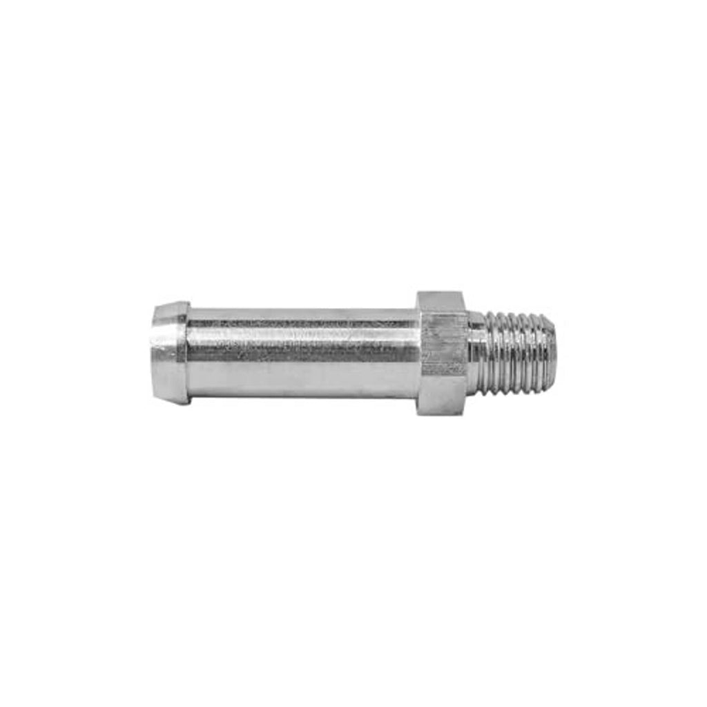 Aluminum hose barb nipple fitting with external threads and hex shoulder