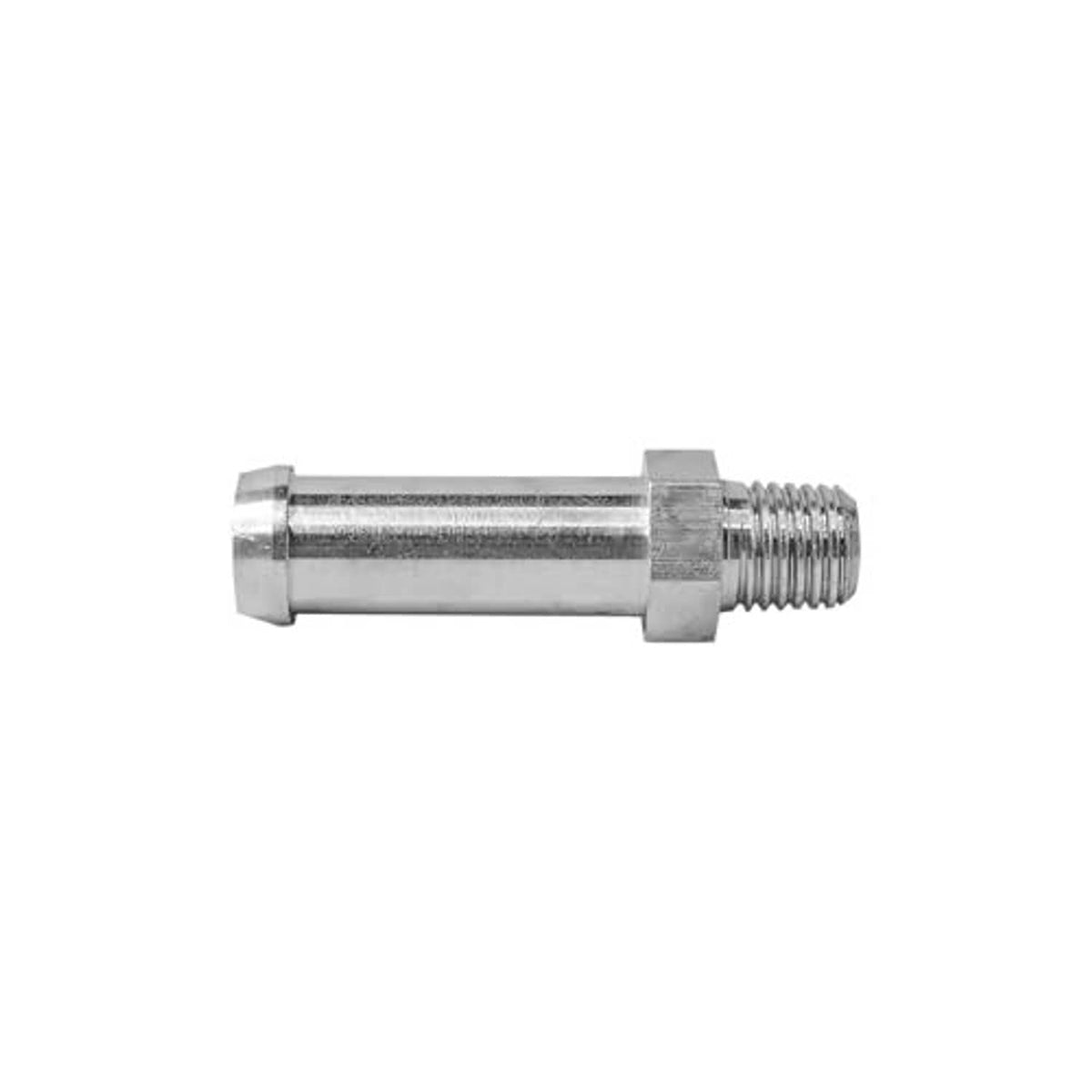 Aluminum hose barb nipple fitting with external threads and hex shoulder