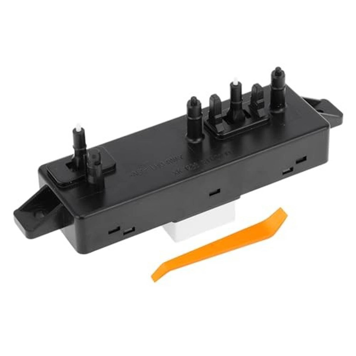 Black power seat switch module with mounting bracket, multi-pin ports, and orange removal tool