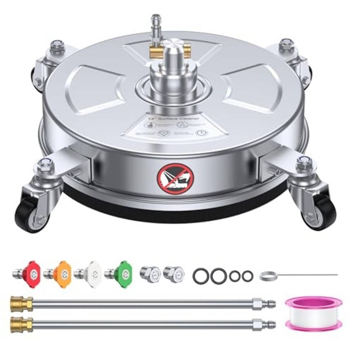 14 in pressure washer surface cleaner kit with stainless head, wheels, wands, and accessories