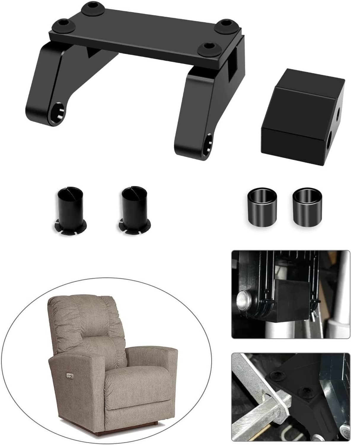 Black metal drive toggle and clevis mount kit with two legs, sleeves, and pins