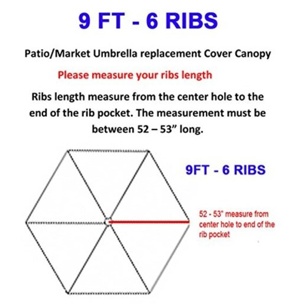 6-rib patio umbrella replacement cover canopy sizing diagram, 9 ft
