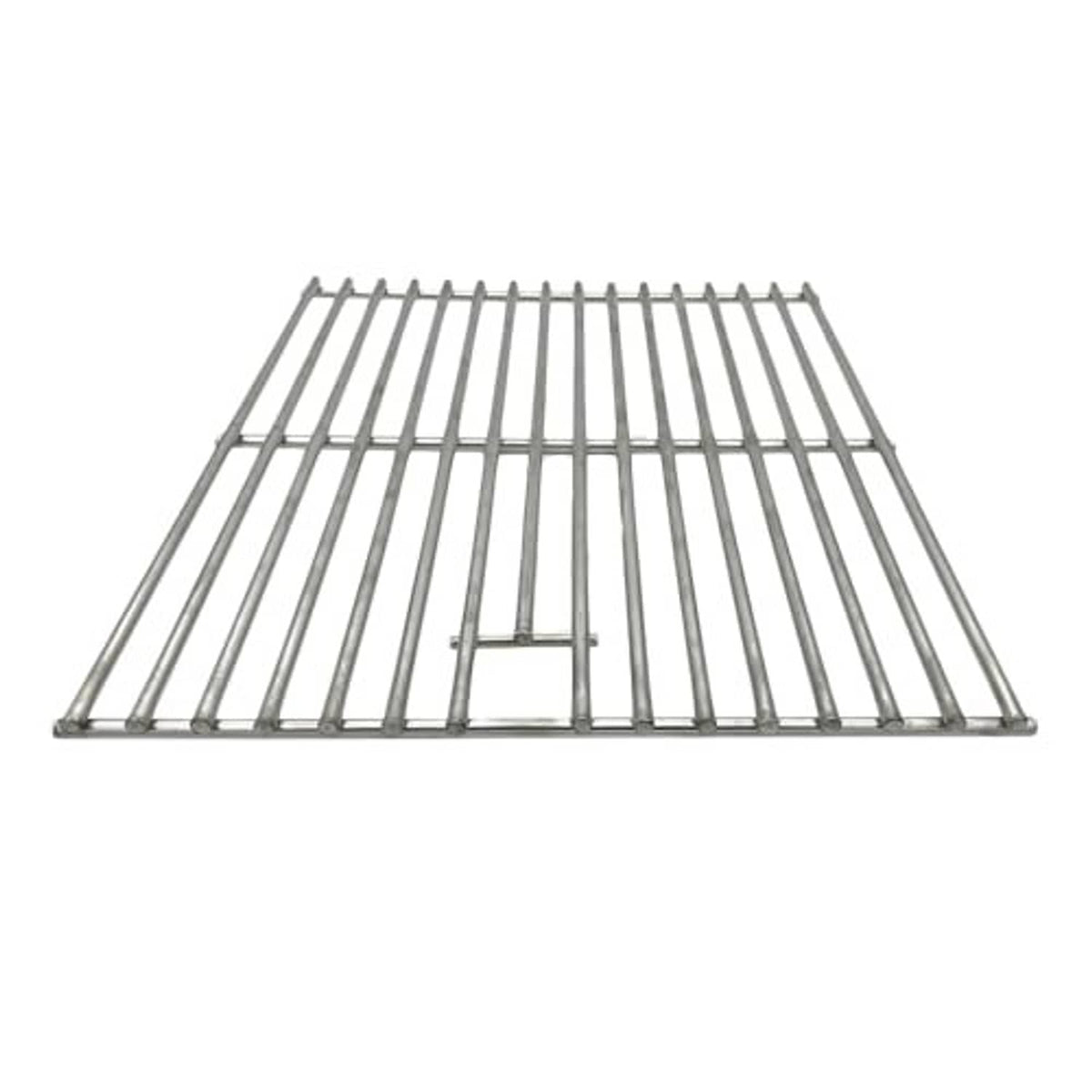 Stainless steel grill cooking grate with arched wire bars and center support piece