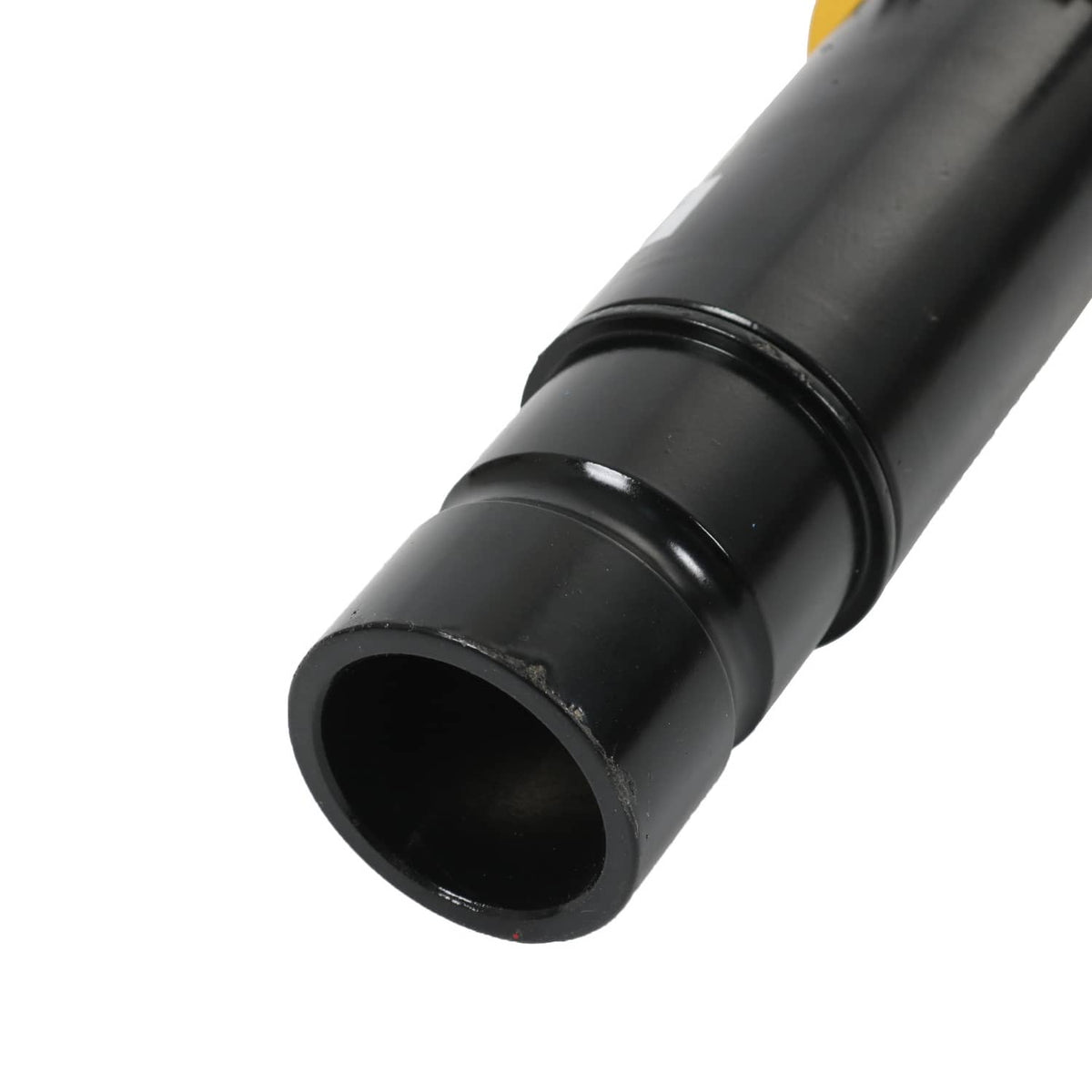 Black cylindrical shock absorber body end cap for coilover suspension