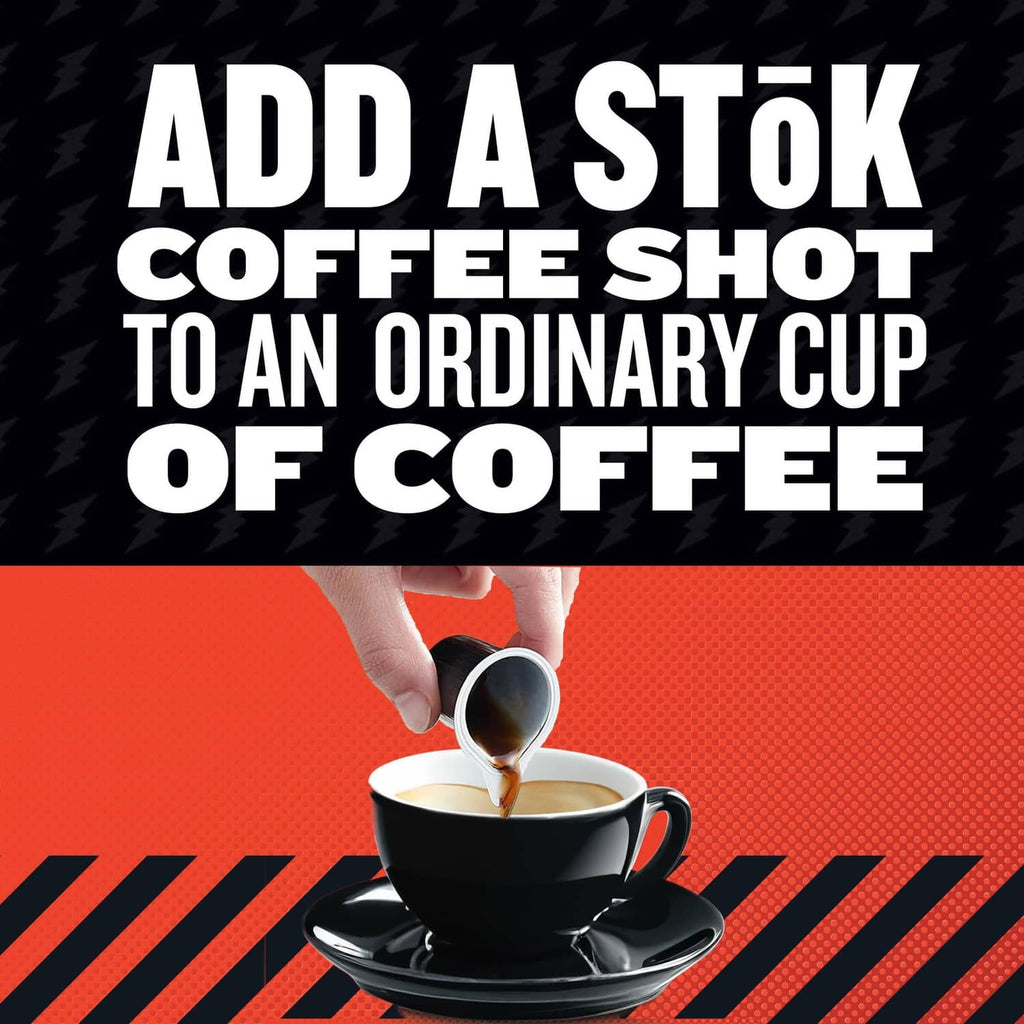 Promotional graphic showing a coffee cup being filled with an espresso shot