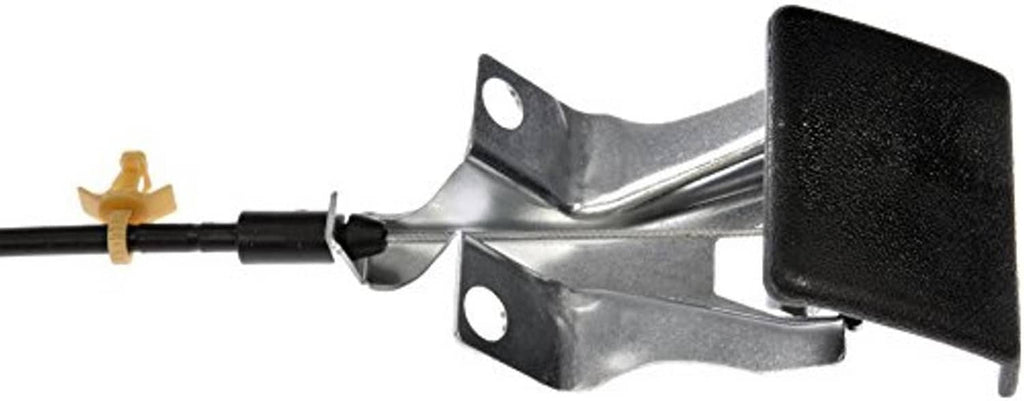 Hood release cable bracket with black plastic handle and metal mounting clips