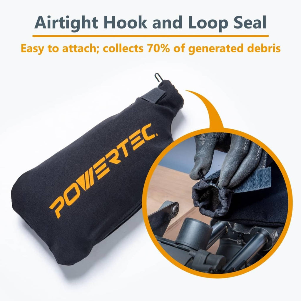 1.5 in dust port miter saw bag with air-tight hook-and-loop seal