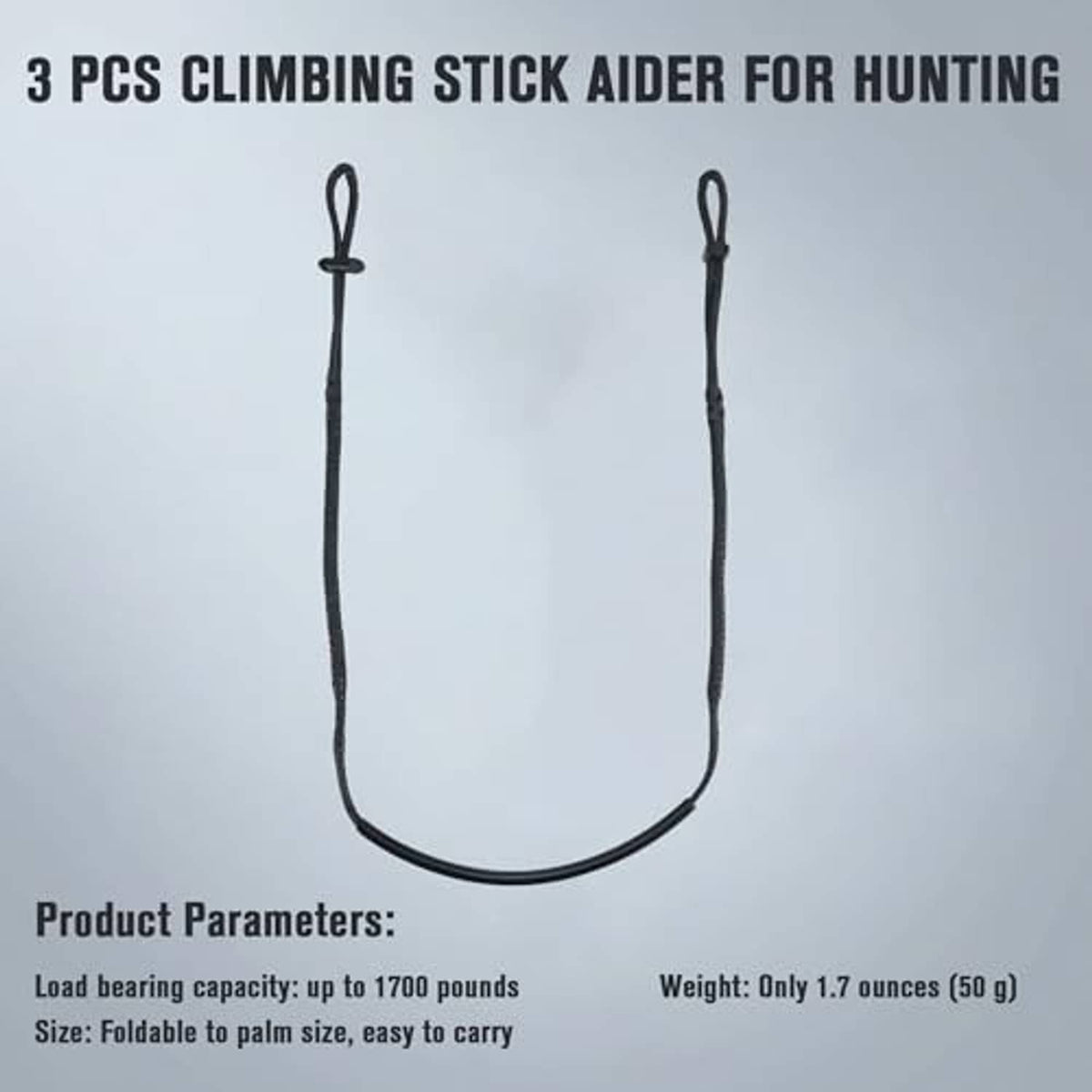 Black climbing stick aider strap with two top loops and curved U-shaped base