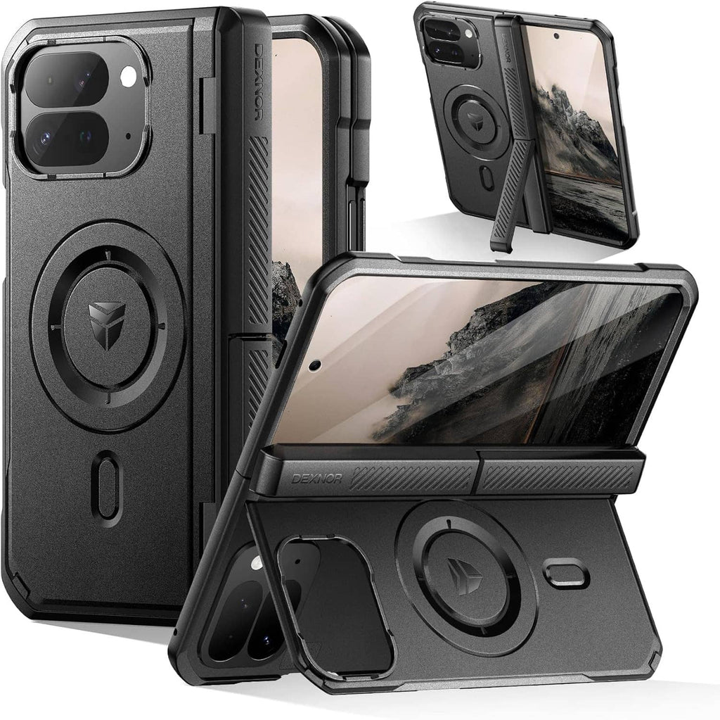 Rugged magnetic kickstand phone case with front stand, black