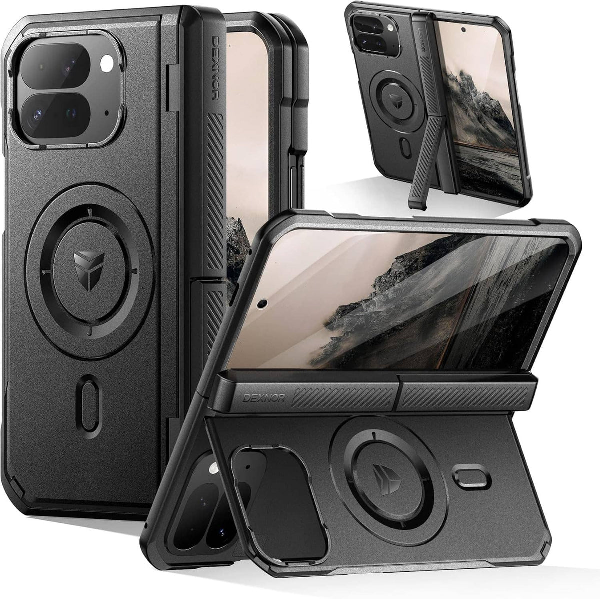 Rugged magnetic kickstand phone case with front stand, black